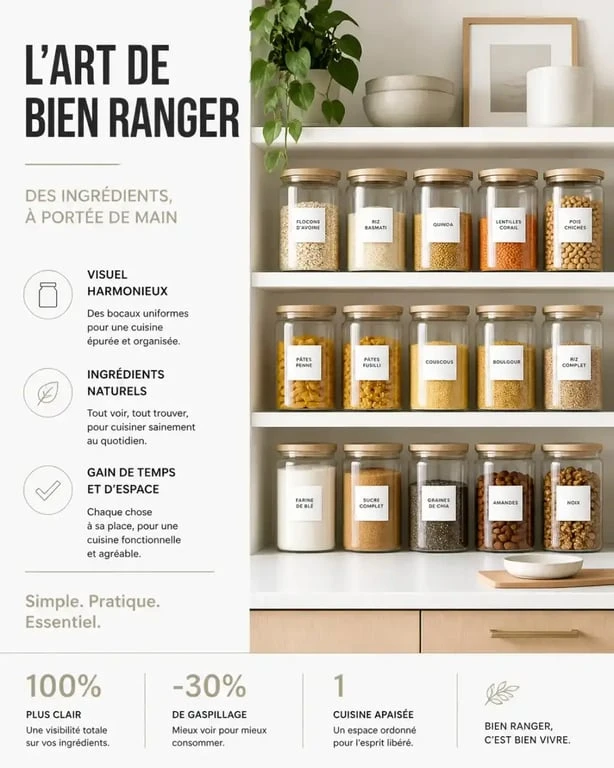 Rangement cuisine avec bocaux en verre pour une déco organisée