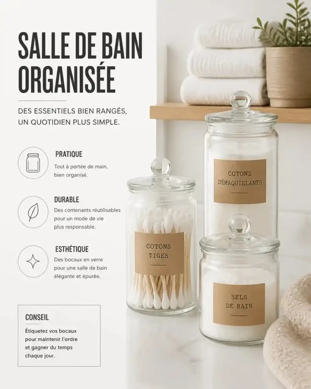 Idée déco bocaux en verre pour organiser une salle de bain
