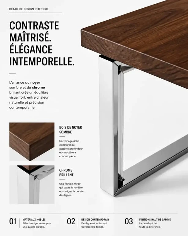 Meuble tendance 2025 en noyer et chrome