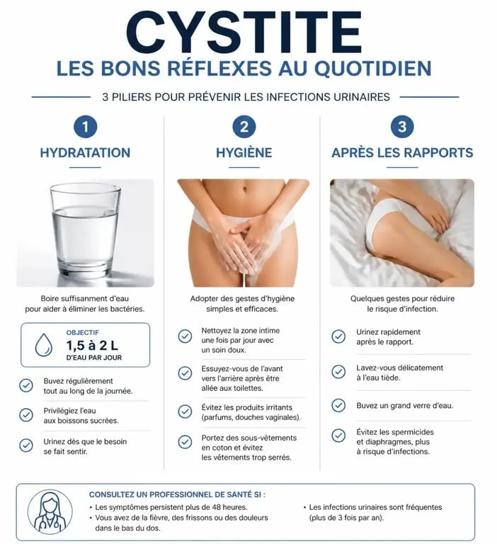 Infographie des conseils de prévention contre la cystite