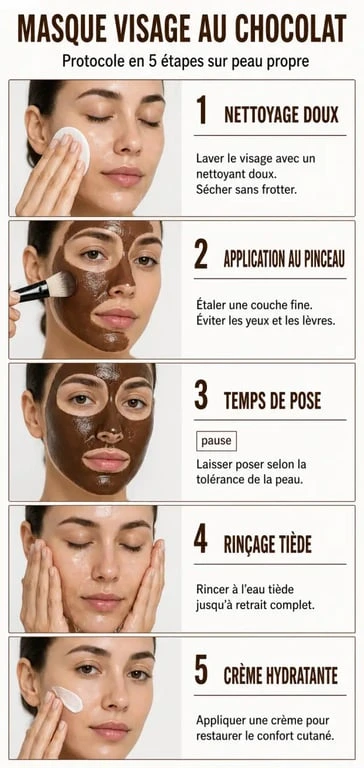Masque chocolat visage : étapes d’application sur peau propre