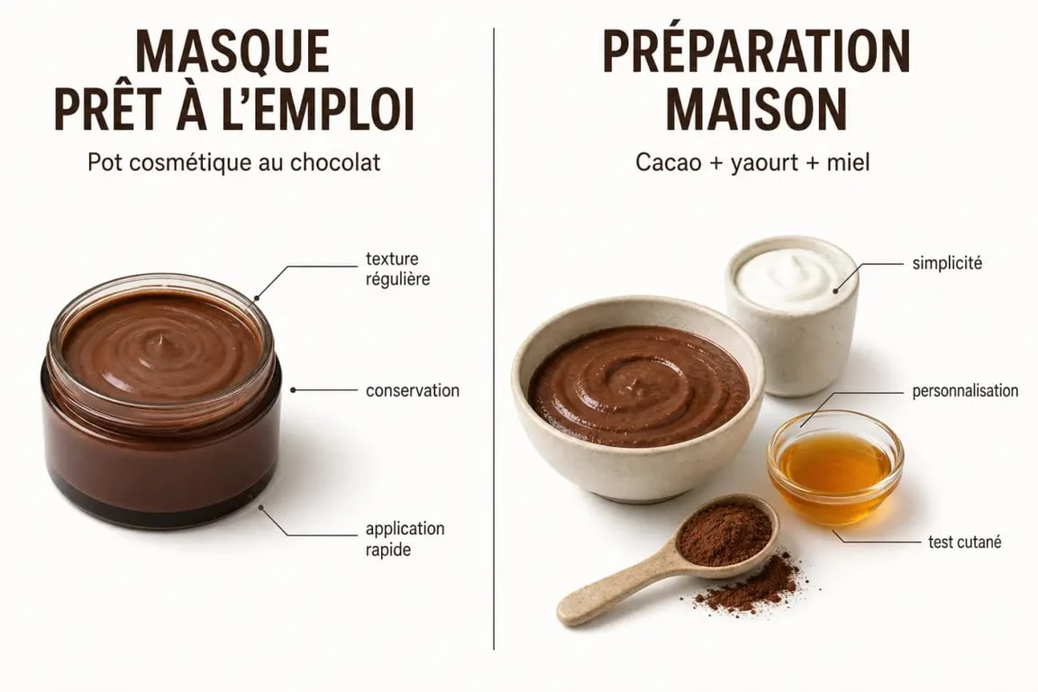 Masque chocolat visage : comparatif entre formule prête à l’emploi et recette maison