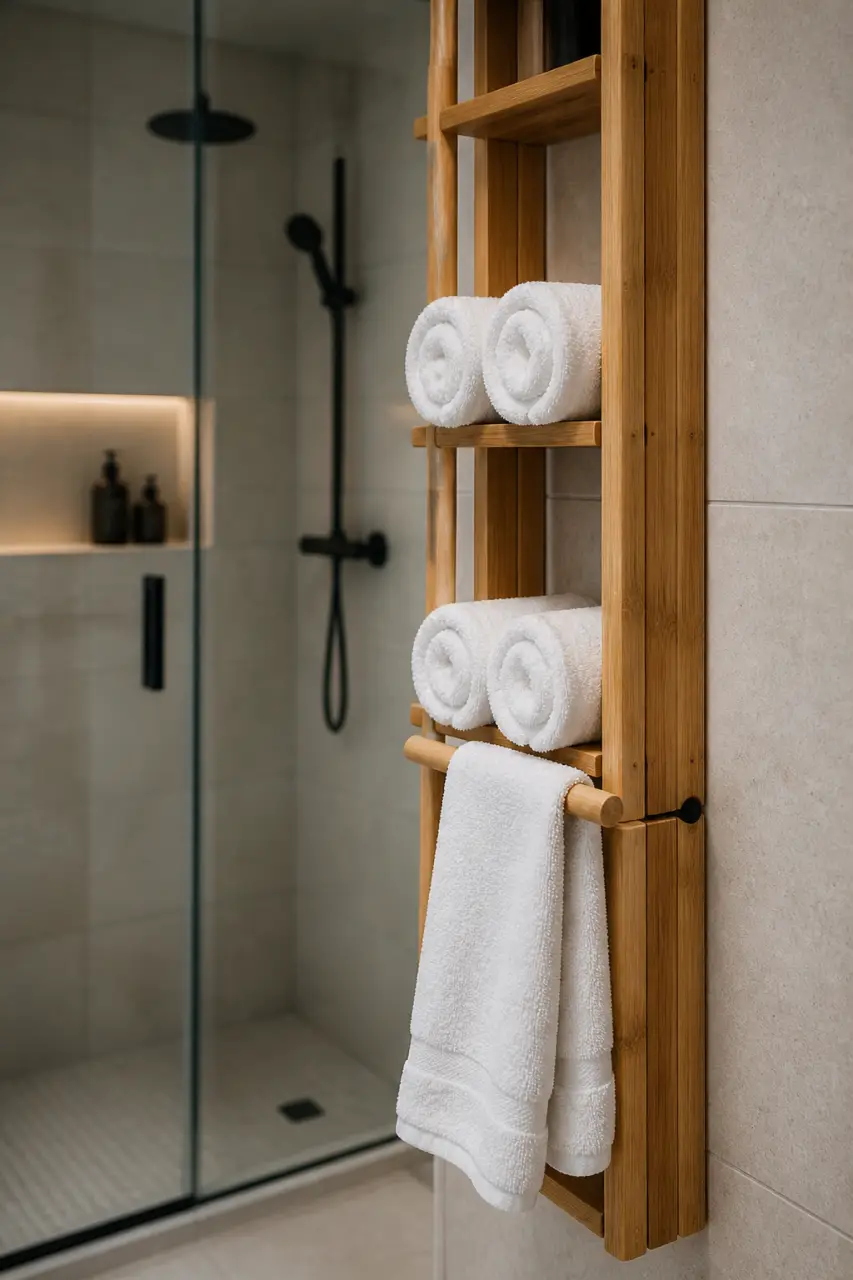 Rangement serviette mural sans perçage en bambou